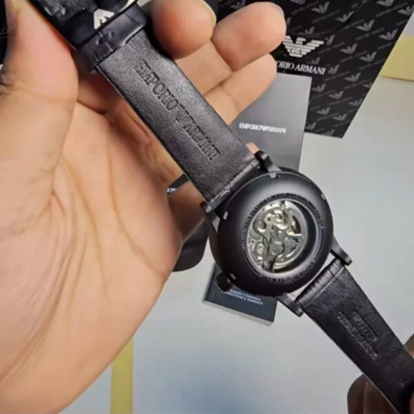 Armani Black Leather Automatic Watch - Image 7