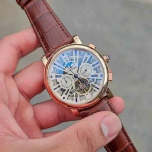 CARTIER LEATHER BROWN AUTOMATIC WATCH FOR MEN